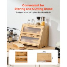 Double Layer Bread Box for Kitchen Counter Bamboo Storage Container Natural