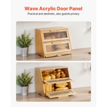 Double Layer Bread Box for Kitchen Counter Bamboo Storage Container Natural