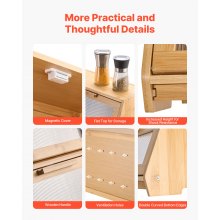 Double Layer Bread Box for Kitchen Counter Bamboo Storage Container Natural