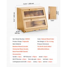 Double Layer Bread Box for Kitchen Counter Bamboo Storage Container Natural
