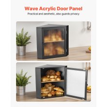 Corner Bread Box for Kitchen Counter Double Layer Bamboo Storage Container Black