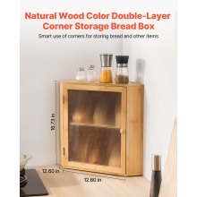 Corner Bread Box for Kitchen Counter Double Layer Bamboo Storage Container