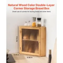 VEVOR Corner Bread Box for Kitchen Counter Double Layer Bamboo Storage Container