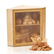 VEVOR Corner Bread Box for Kitchen Counter Double Layer Bamboo Storage Container
