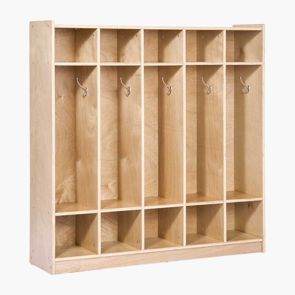 VEVOR Coat Locker, 5-Section Daycare Cubby Coat Rack 48x12x48 inch, Classroom Coat Locker and Backpack Hanger, with 5 Hooks and Storage Boxes, for Kindergarten & School, Natural