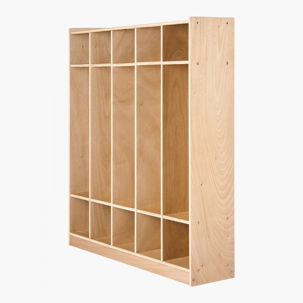 VEVOR Coat Locker, 5-Section Daycare Cubby Coat Rack 48x12x48 inch, Classroom Coat Locker and Backpack Hanger, with 5 Hooks and Storage Boxes, for Kindergarten & School, Natural