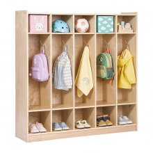 VEVOR Coat Locker, 5-Section Daycare Cubby Coat Rack 48x12x48 inch, Classroom Coat Locker and Backpack Hanger, with 5 Hooks and Storage Boxes, for Kindergarten & School, Natural