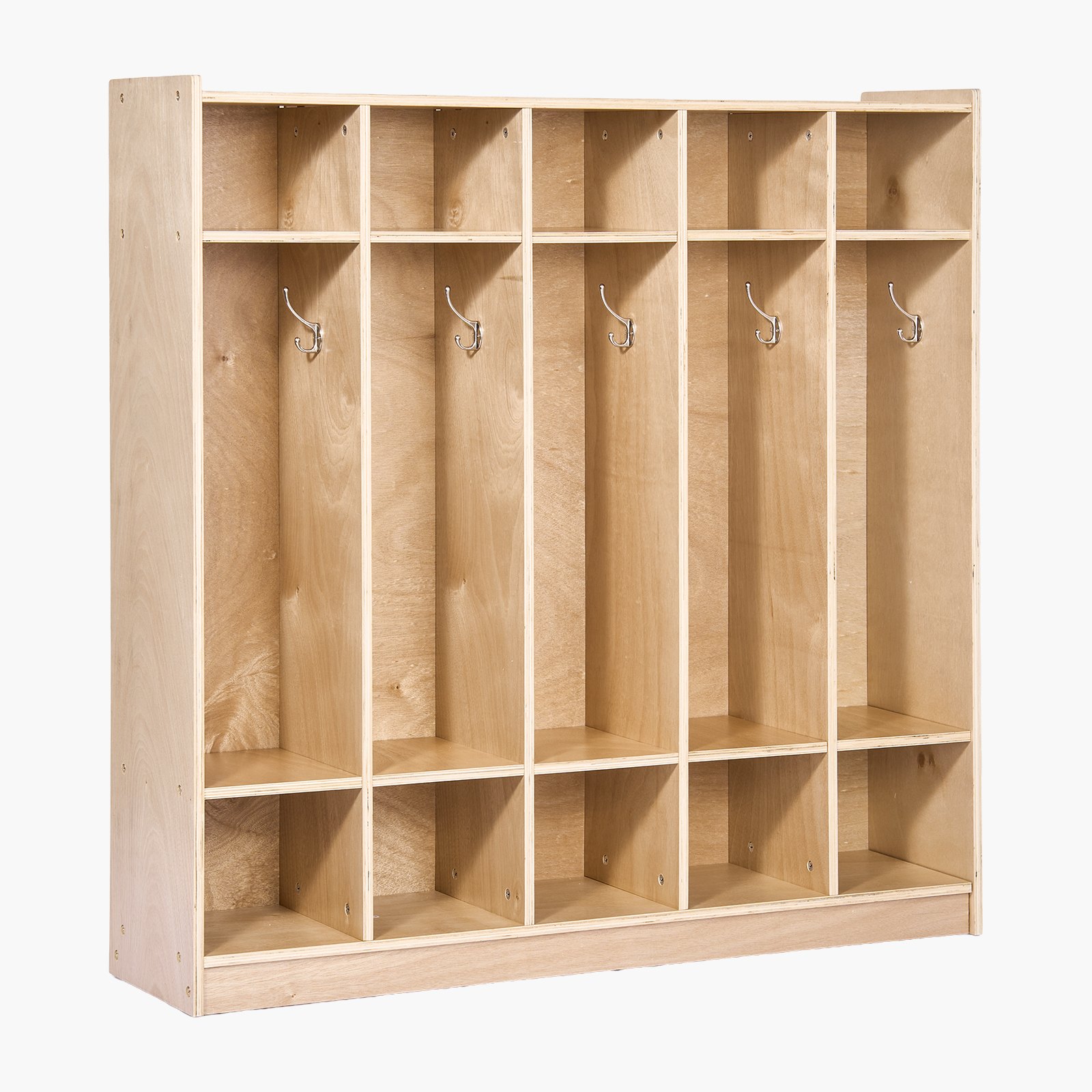 VEVOR Coat Locker, 5-Section Daycare Cubby Coat Rack 48x12x48 inch, Classroom Coat Locker and Backpack Hanger, with 5 Hooks and Storage Boxes, for Kindergarten & School, Natural