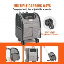 VEVOR Rolling Pet Carrier Backpack with Removable Wheels for Under 18LBS, Large Soft Sided Wheeled Dog Carrier Cat Travel Carrier Airline Approved for Small Dogs and Medium Cats with Upgraded Wheels