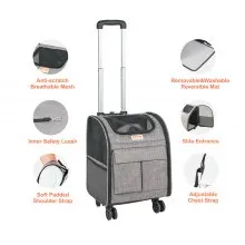 VEVOR Rolling Pet Carrier Backpack with Removable Wheels for Under 18LBS, Large Soft Sided Wheeled Dog Carrier Cat Travel Carrier Airline Approved for Small Dogs and Medium Cats with Upgraded Wheels