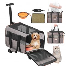VEVOR Cat Carrier with Wheels Airline Approved Rolling Pet Carrier 22 lbs Grey