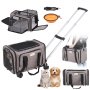 VEVOR Cat Carrier with Wheels, Airline Approved Rolling Pet Carrier with Telescopic Handle and Shoulder Strap, Dog Carrier with Wheels for Pets under 25 lbs, with 1 Folding Bowl, Grey