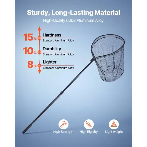 VEVOR Fishing Net, Landing Nets with Telescopic Handle, Portable  Lightweight Stronger 6063 Aluminum Fish Gear, Nylon Covered PVC, Durable  and Fish-friendly, 26 inch Net Opening for Saltwater Bait Fish | VEVOR US