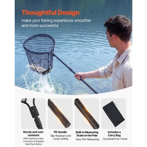 VEVOR Fishing Net, Landing Nets with Telescopic Handle, Portable Lightweight Stronger 6063 Aluminum Fish Gear, Nylon Covered PVC, Durable and Fish-friendly, 26 inch Net Opening for Saltwater Bait Fish | VEVOR US VEVOR Fishing Net, Landing Nets with Telescopic Handle, Portable Lightweight Stronger 6063 Aluminum Fish Gear, Nylon Covered PVC, Durable and Fish-friendly, 26 inch Net Opening for Saltwater Bait Fish | VEVOR US