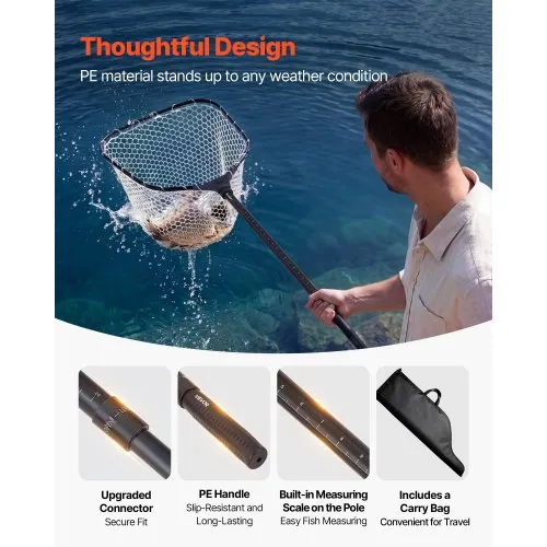 VEVOR Fishing Net, Foldable Landing Nets with Telescopic Handle and Built  in Length Scale, Lightweight and