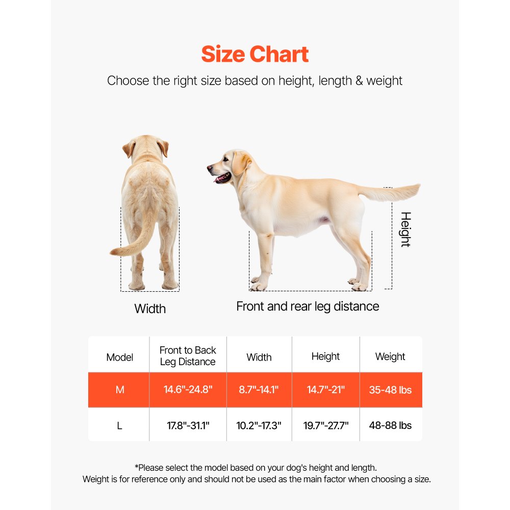 VEVOR Dog Wheelchair for Back Legs, Lightweight 2 Wheels Pet Wheelchair, Height, Width & Length Adjustable, Dog Cart with Shock-Absorbing Wheels, for Injured, Disabled Dogs 15.8-21.7 kg, Medium