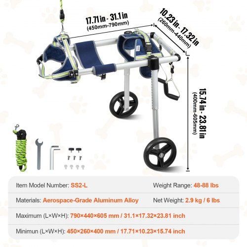 Adjustable Dog Wheelchair For Hind Legs - Lightweight Mobility Cart For Small To Large Dogs