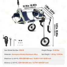 VEVOR 2 Wheels Dog Wheelchair for Back Legs, Pet Wheelchair Lightweight & Adjustable Assisting in Healing,  Dog Cart/Wheelchair for Injured, Disabled, Paralysis, Hind Limb Weak Pet(S)