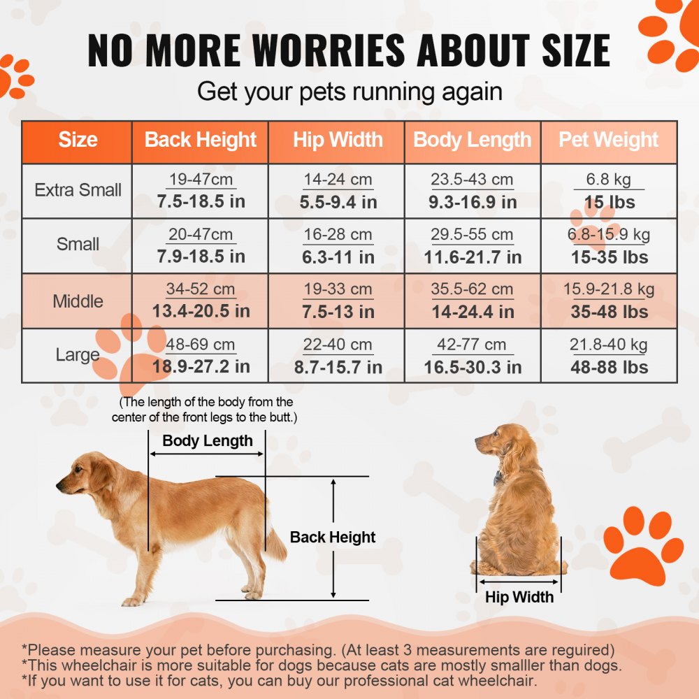 VEVOR 2 Wheels Dog Wheelchair for Back Legs, Pet Wheelchair Lightweight & Adjustable Assisting in Healing,  Dog Cart/Wheelchair for Injured, Disabled, Paralysis, Hind Limb Weak Pet(M)