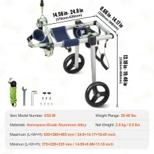 VEVOR 2 Wheels Dog Wheelchair for Back Legs, Pet Wheelchair Lightweight & Adjustable Assisting in Healing,  Dog Cart/Wheelchair for Injured, Disabled, Paralysis, Hind Limb Weak Pet(M)