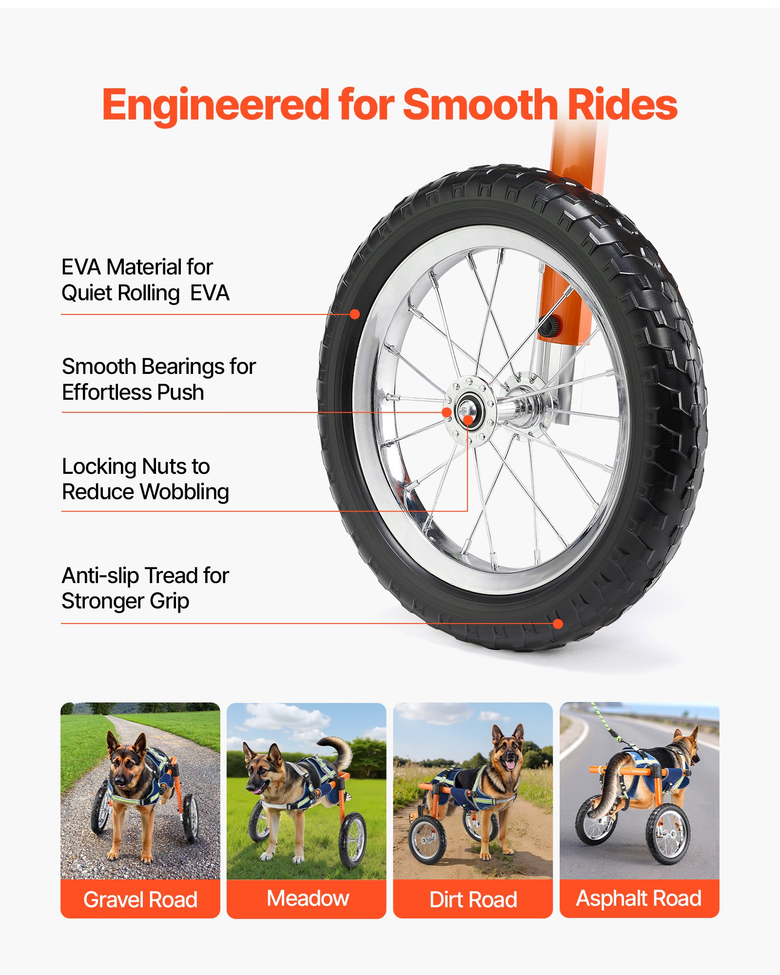 VEVOR Dog Wheelchair for Back Legs, Lightweight 2 Wheels Pet Wheelchair, Height, Width & Length Adjustable, Dog Cart with Shock-Absorbing Wheels, for Injured, Disabled Dogs 48-88 lbs, Large