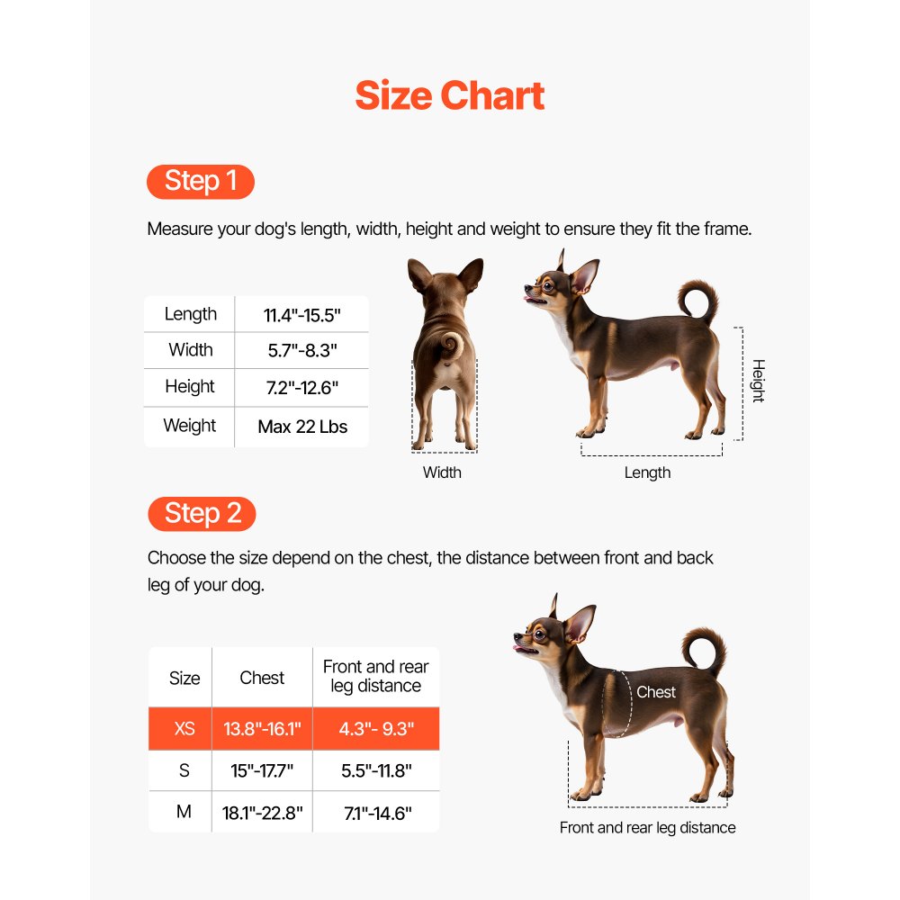 VEVOR Dog Wheelchair for Back Legs, Adjustable 2 Wheels Pet Wheelchair, Lightweight  Dog Cart with Shock-Absorbing Wheels, Mobility Support Wheel Chair for Disabled Injured Dogs up to 10kg , X-Small