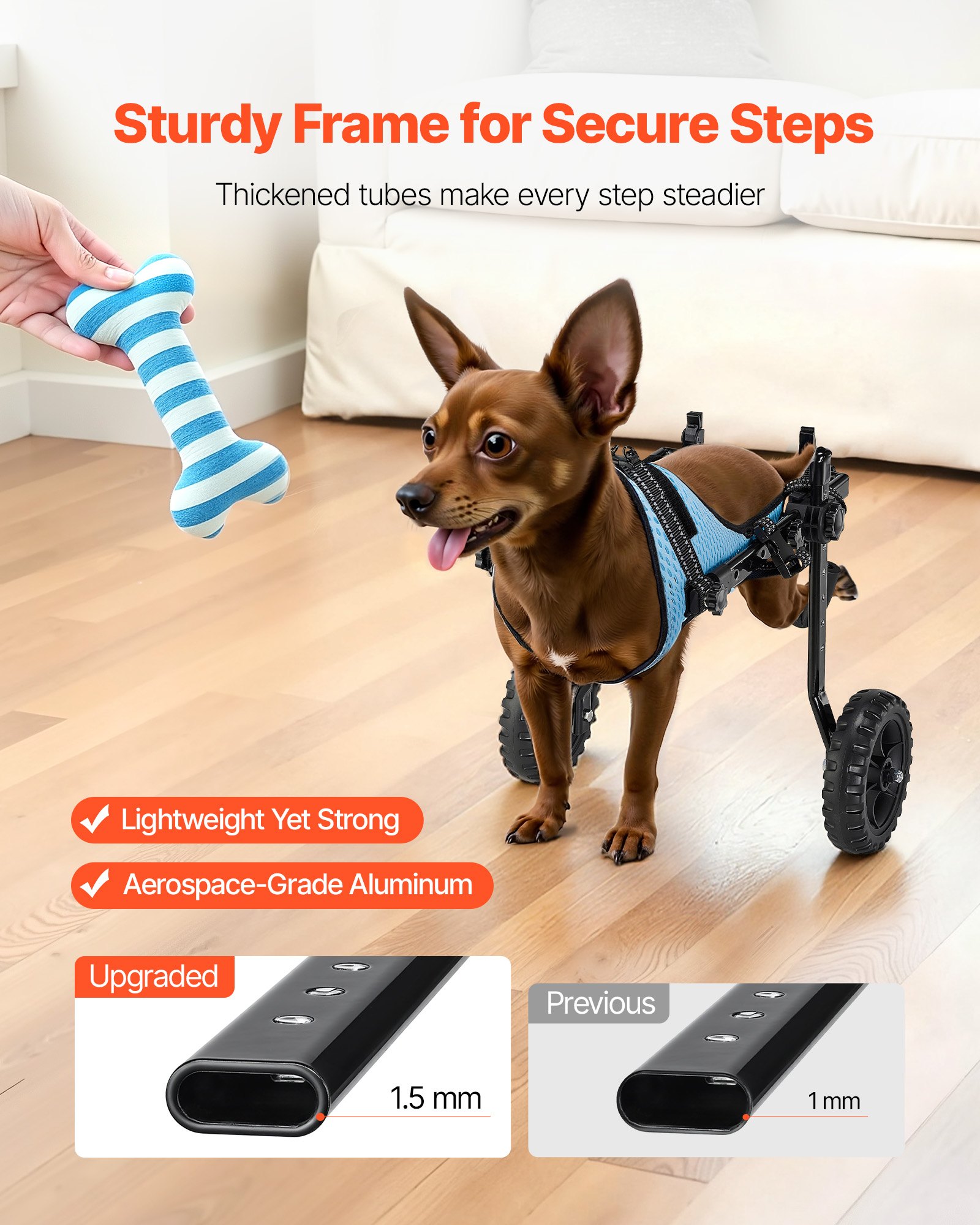 VEVOR Dog Wheelchair for Back Legs, Adjustable 2 Wheels Pet Wheelchair, Lightweight  Dog Cart with Shock-Absorbing Wheels, Mobility Support Wheel Chair for Disabled Injured Dogs up to 10kg , X-Small
