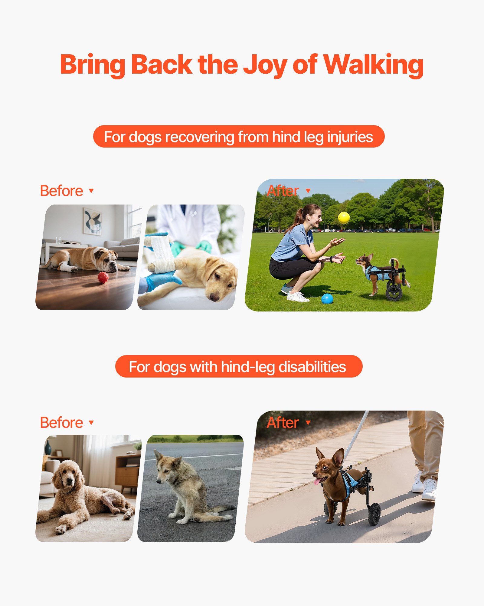 VEVOR Dog Wheelchair for Back Legs, Adjustable 2 Wheels Pet Wheelchair, Lightweight  Dog Cart with Shock-Absorbing Wheels, Mobility Support Wheel Chair for Disabled Injured Dogs up to 10kg , X-Small