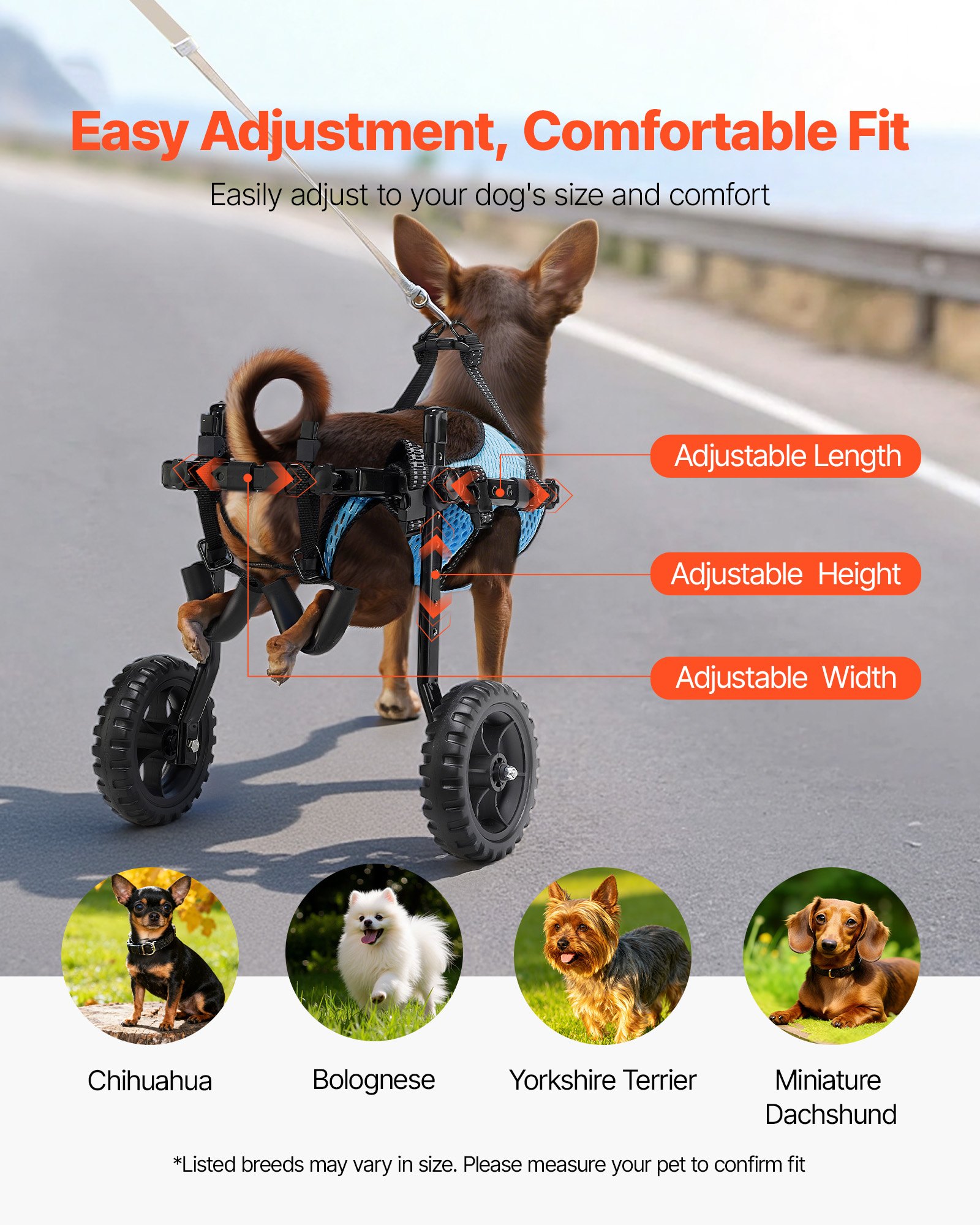 VEVOR Dog Wheelchair for Back Legs, Adjustable 2 Wheels Pet Wheelchair, Lightweight  Dog Cart with Shock-Absorbing Wheels, Mobility Support Wheel Chair for Disabled Injured Dogs up to 10kg , X-Small