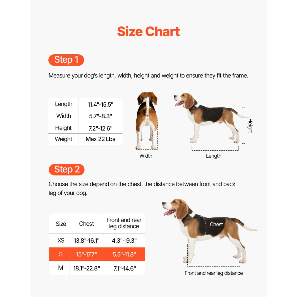 VEVOR Dog Wheelchair for Back Legs, Adjustable 2 Wheels Pet Wheelchair, Lightweight  Dog Cart with Shock-Absorbing Wheels, Mobility Support Wheel Chair for Disabled Injured Dogs up to 10kg, Small