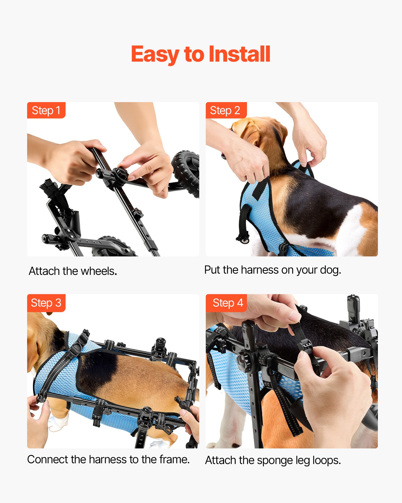 VEVOR Dog Wheelchair for Back Legs, Adjustable 2 Wheels Pet Wheelchair, Lightweight  Dog Cart with Shock-Absorbing Wheels, Mobility Support Wheel Chair for Disabled Injured Dogs up to 10kg, Small