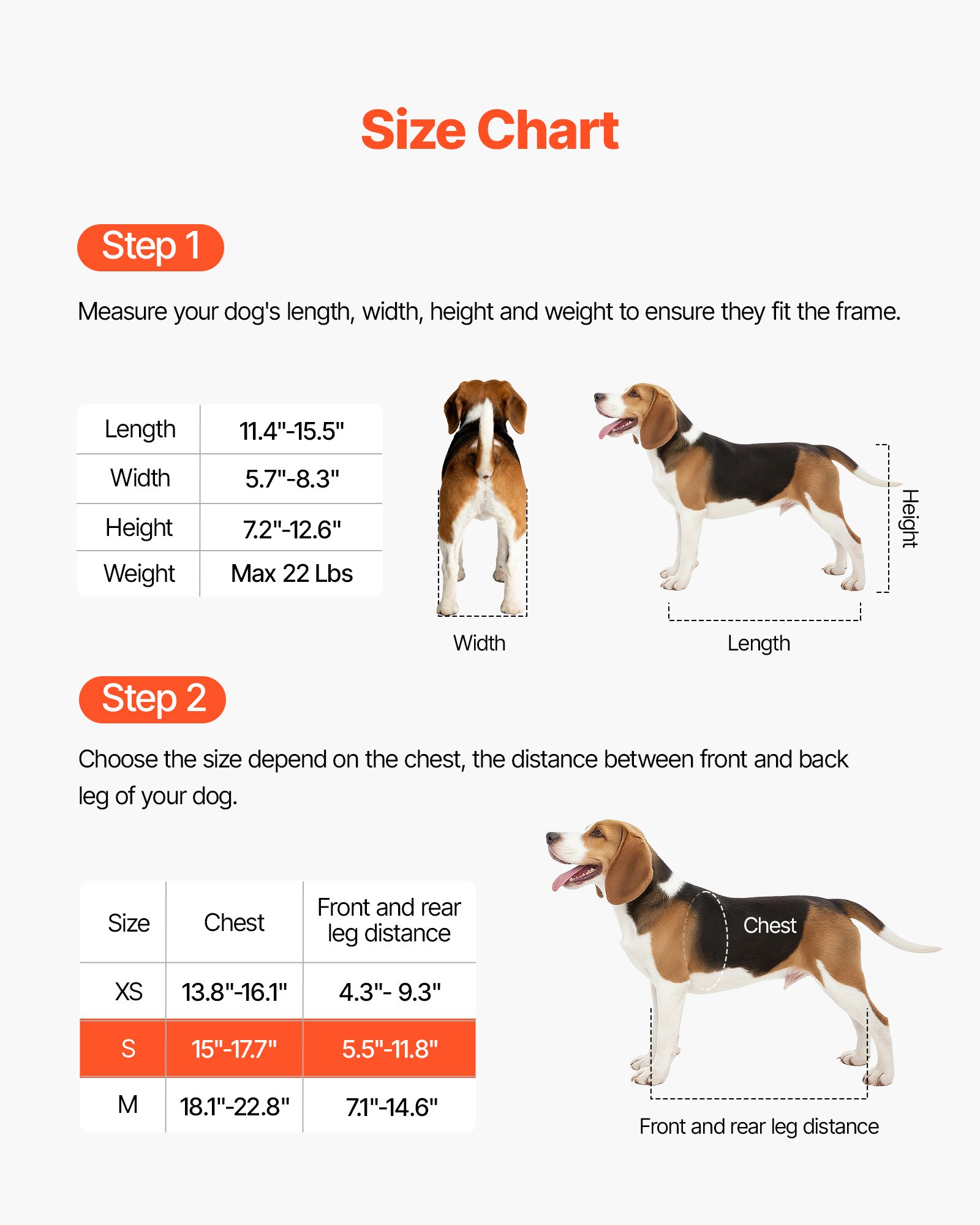 VEVOR Dog Wheelchair for Back Legs, Adjustable 2 Wheels Pet Wheelchair, Lightweight  Dog Cart with Shock-Absorbing Wheels, Mobility Support Wheel Chair for Disabled Injured Dogs up to 22lbs, Small