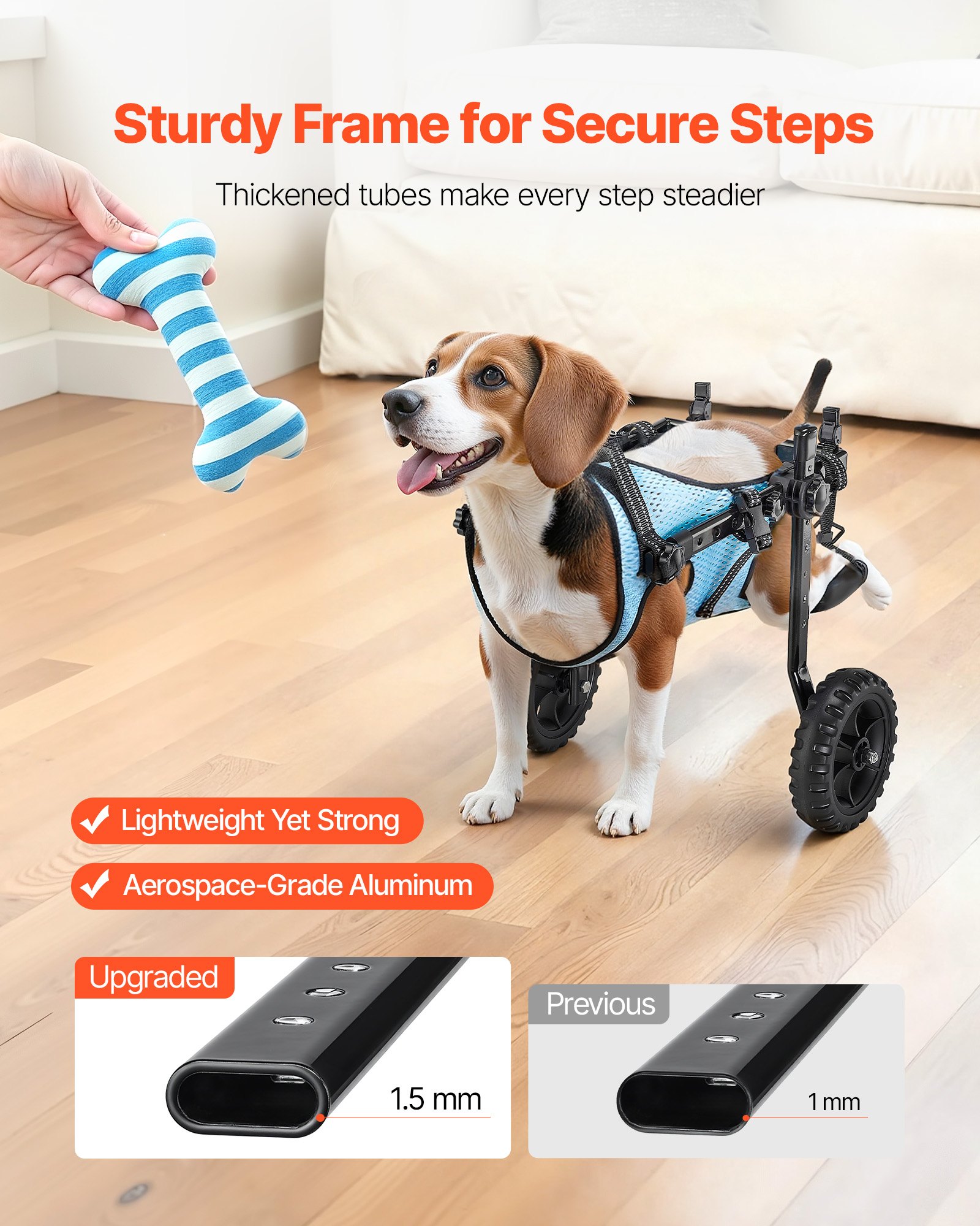 VEVOR Dog Wheelchair for Back Legs, Adjustable 2 Wheels Pet Wheelchair, Lightweight  Dog Cart with Shock-Absorbing Wheels, Mobility Support Wheel Chair for Disabled Injured Dogs up to 22lbs, Small