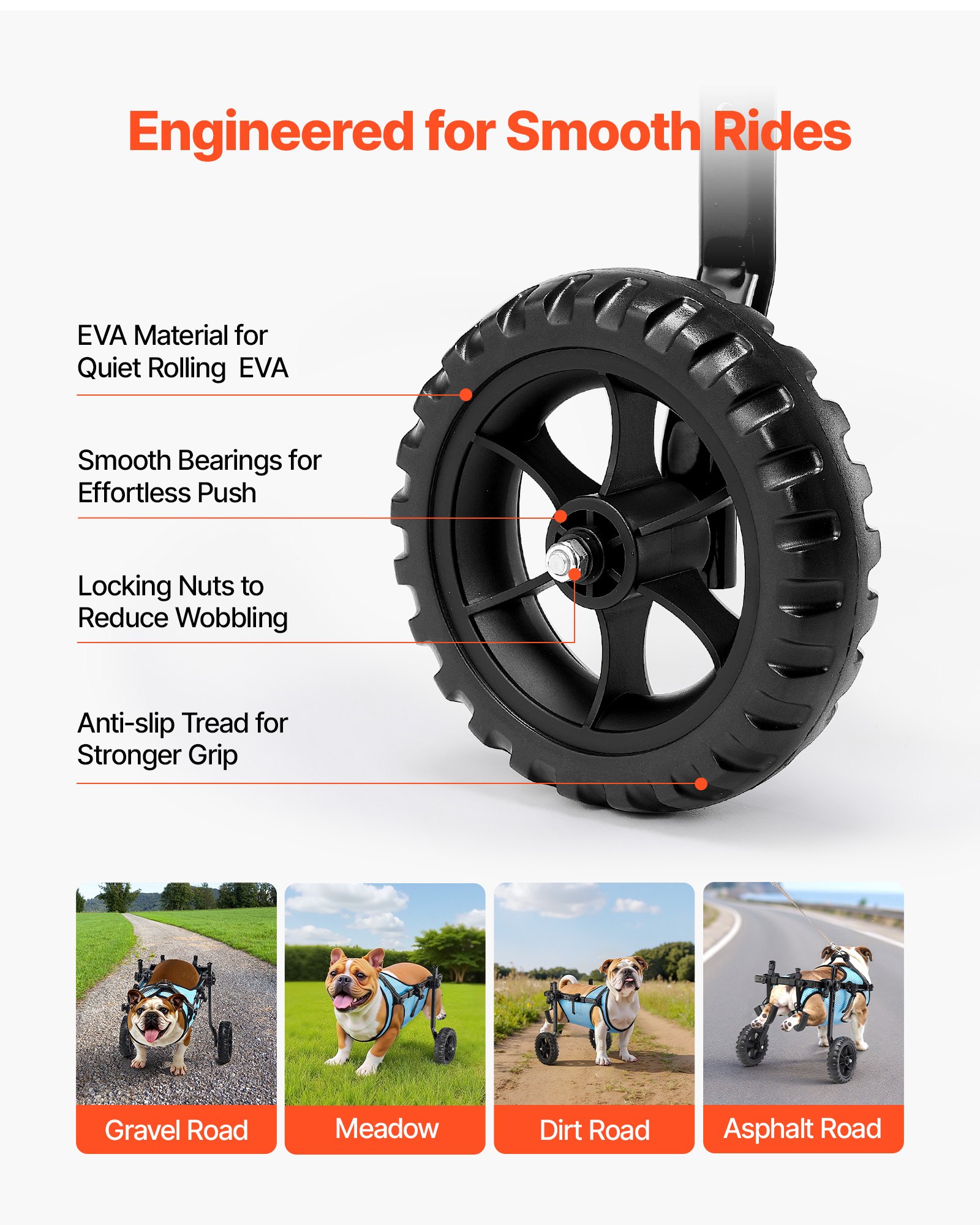 VEVOR Dog Wheelchair for Back Legs, Adjustable 2 Wheels Pet Wheelchair, Lightweight  Dog Cart with Shock-Absorbing Wheels, Mobility Support Wheel Chair for Disabled Injured Dogs up to 15kg, Medium