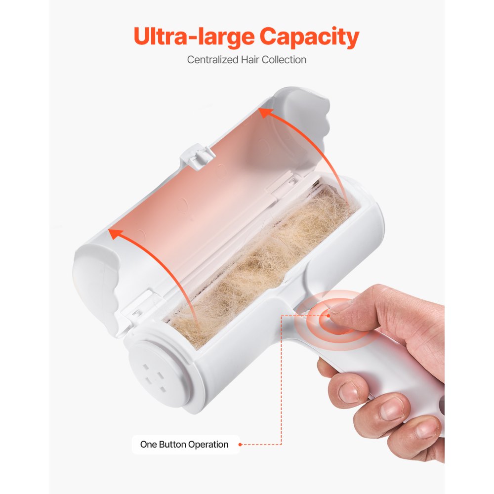 VEVOR Pet Hair Remover Roller, Reusable Dual-sided Lint Roller Tool, Dog and Cat Efficient Hair Cleaning Remover, for Home, Furniture, Car, Couch, Carpet, Seat, Bedding, Floor, Sofa, White