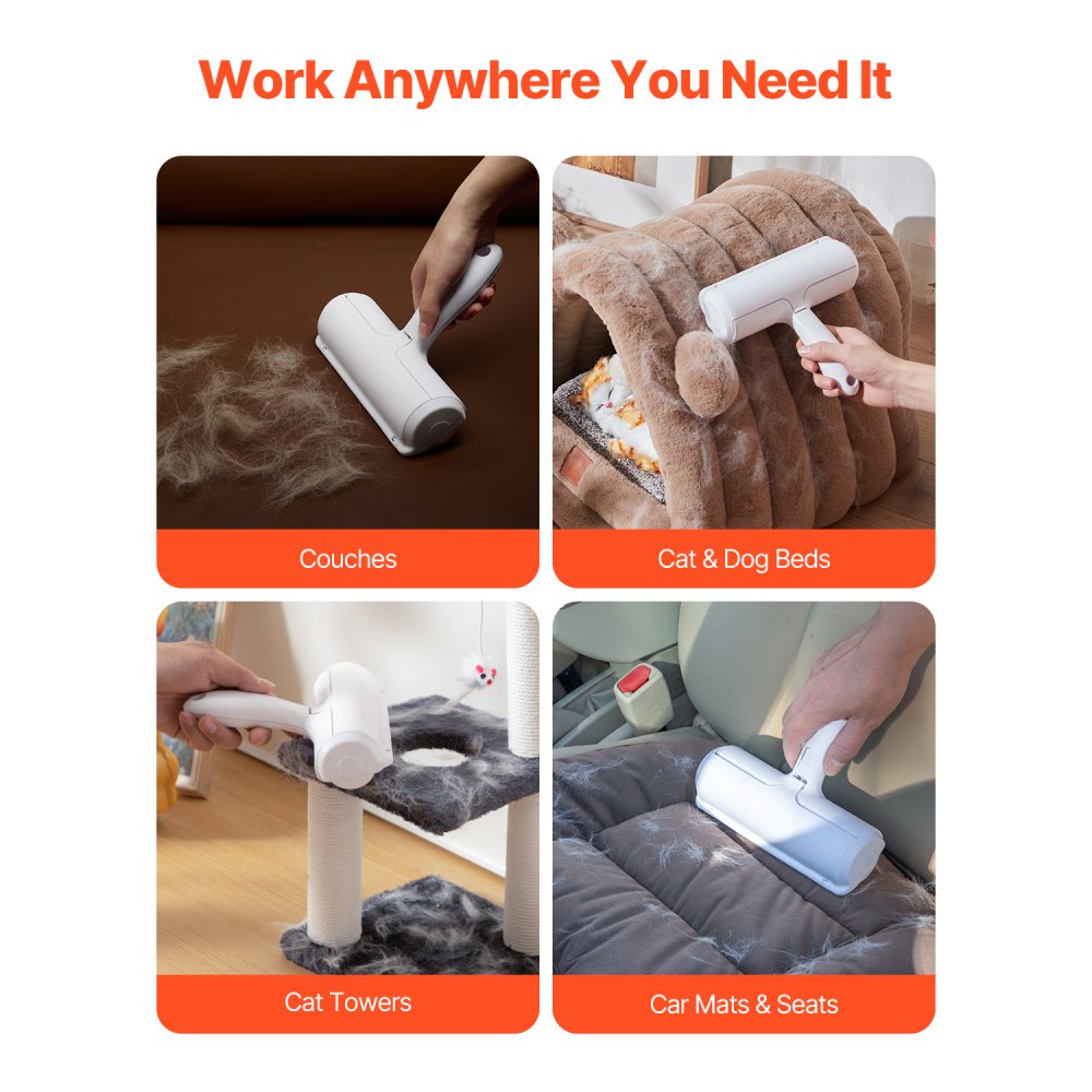 VEVOR Pet Hair Remover Roller, Reusable Dual-sided Lint Roller Tool, Dog and Cat Efficient Hair Cleaning Remover, for Home, Furniture, Car, Couch, Carpet, Seat, Bedding, Floor, Sofa, White