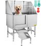 VEVOR 50 tums hundvårdsbadkar Hundvårdsbad i rostfritt stål för stora hundar med trappsteg Kran Hundtvättstation Vänster dörr