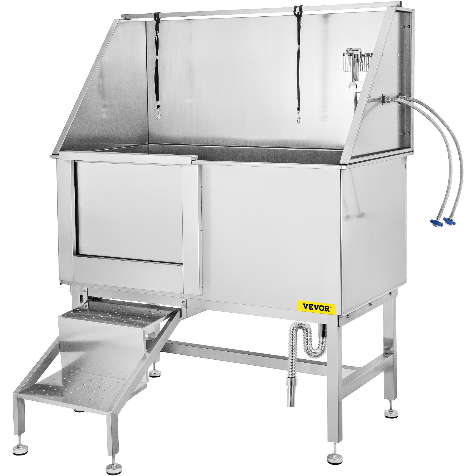 VEVOR 50 Inch 127CM Professional Stainless Steel Pet Grooming Tub Dog Bathtub Pet Dog Tub with Faucet Walk-in Ramp and Accessories Pet Dog Washing Station Pet Bath Tub