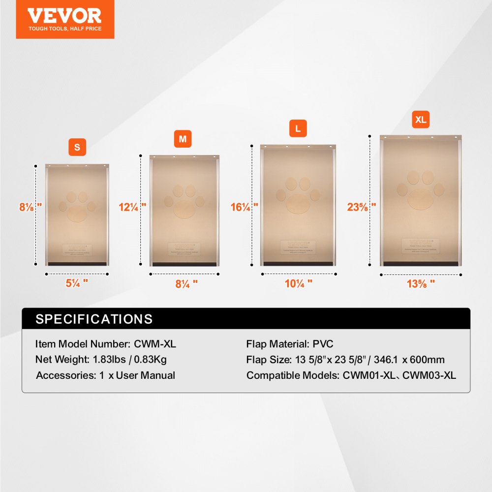 VEVOR Pet Door Replacement Flap, Compatible with VEVOR Flap Pet Doors, Measures 346.1 x 600 mm Longer Lasting, Weather-proof, Thickened PVC Dog Door Replacement Flap with Long Magnetic Strip (XL)