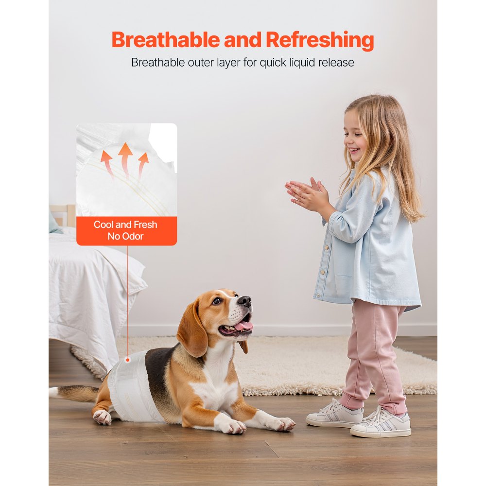 VEVOR Disposable Male Dog Diapers, Super Absorbent Male Dog Wraps, 360 ° Leak-Proof Belly Bands with Wetness Indicator for Doggies in Heat, Training, Incontinence - S, 144 Count (2 Packs of 72)