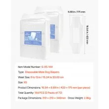 VEVOR Disposable Male Dog Diapers Super Absorbent Male Dog Wraps XS 144 Count