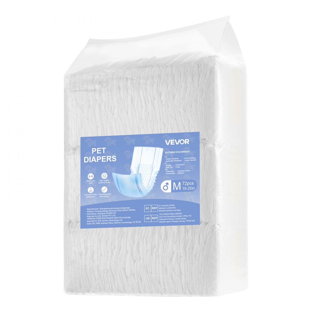 VEVOR Disposable Male Dog Diapers, Super Absorbent Male Dog Wraps, 360 ° Leak-Proof Belly Bands with Wetness Indicator for Doggies in Heat, Training, Incontinence - M, 144 Count (2 Packs of 72)