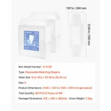 VEVOR Disposable Male Dog Diapers Super Absorbent Male Dog Wraps S Size 96 Count