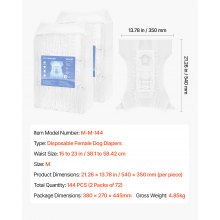 Pañales desechables VEVOR para perros, súper absorbentes, talla M, 144 unidades