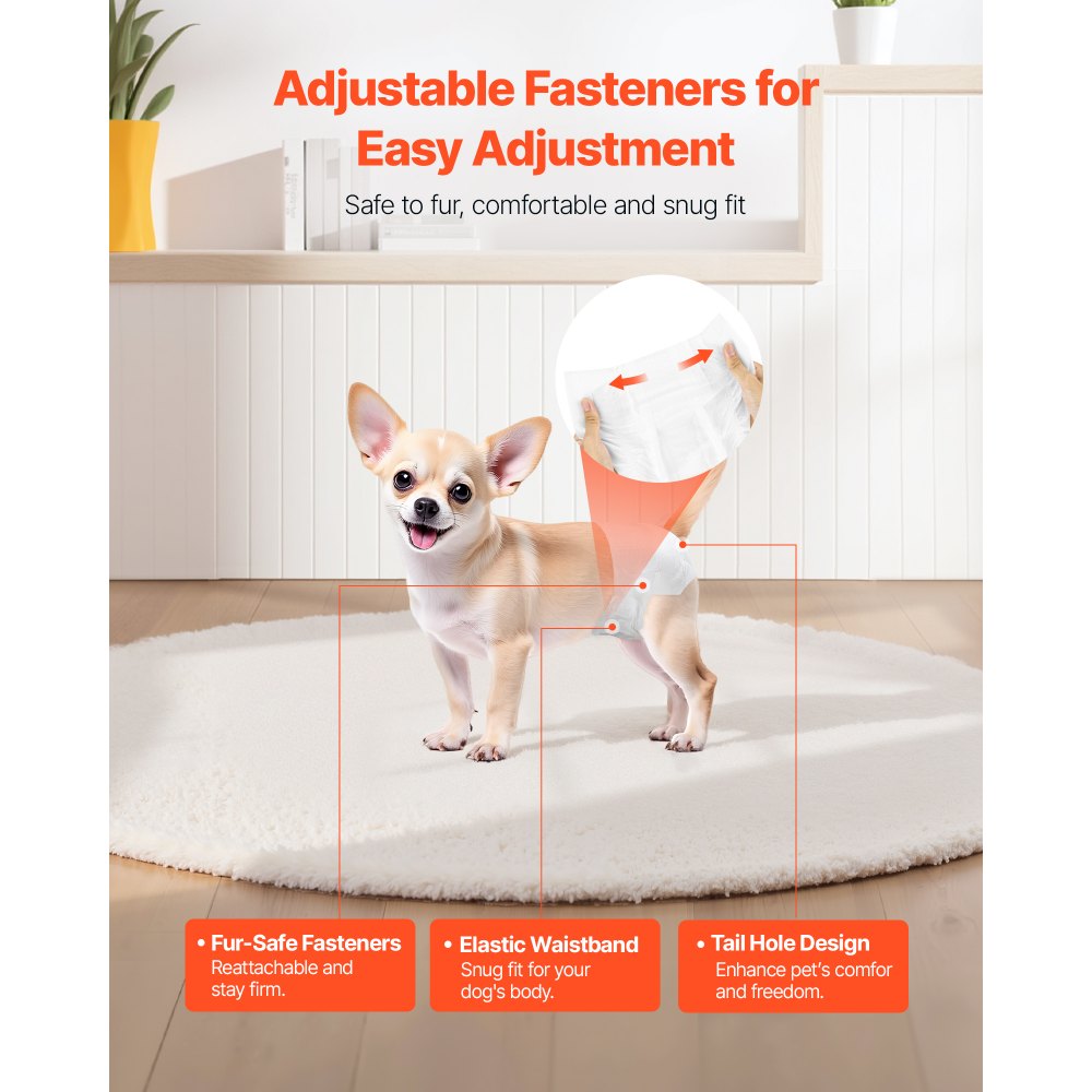 VEVOR Disposable Dog Diapers, Super Absorbent Female Dog Diapers, 360° Leak-Proof Female Doggy Pet Diaper with Wetness Indicator for Heat Period, Training, Incontinence - XS, 144 Count (2 Packs of 72)