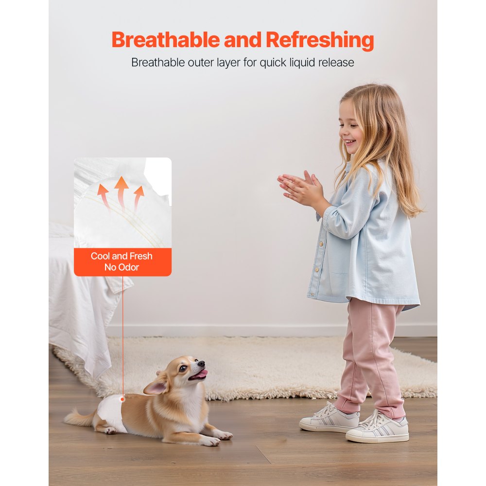 VEVOR Disposable Dog Diapers, Super Absorbent Female Dog Diapers, 360° Leak-Proof Female Doggy Pet Diaper with Wetness Indicator for Heat Period, Training, Incontinence - XS, 96 Count (2 Packs of 48)