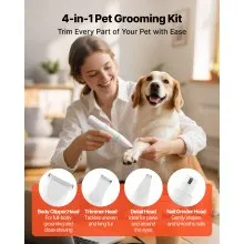 VEVOR Dog Clippers for Grooming, 4 in 1 Dog Grooming Kit, Low Noise, Rechargeable Pet Shaver with 6 Combs & 4 Detachable Blades, Waterproof Cordless Pet Hair Trimmers Nail Grinder Set for Dogs Cats
