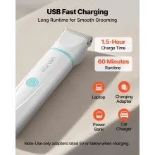 VEVOR Dog Clippers for Grooming, 4 in 1 Dog Grooming Kit, Low Noise, Rechargeable Pet Shaver with 6 Combs & 4 Detachable Blades, Waterproof Cordless Pet Hair Trimmers Nail Grinder Set for Dogs Cats
