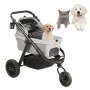 gray VEVOR pet stroller with mesh windows and collapsible frame, perfect for small pets on the go.