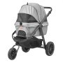 gray VEVOR pet stroller with mesh windows, sturdy frame, and storage basket on three wheels.